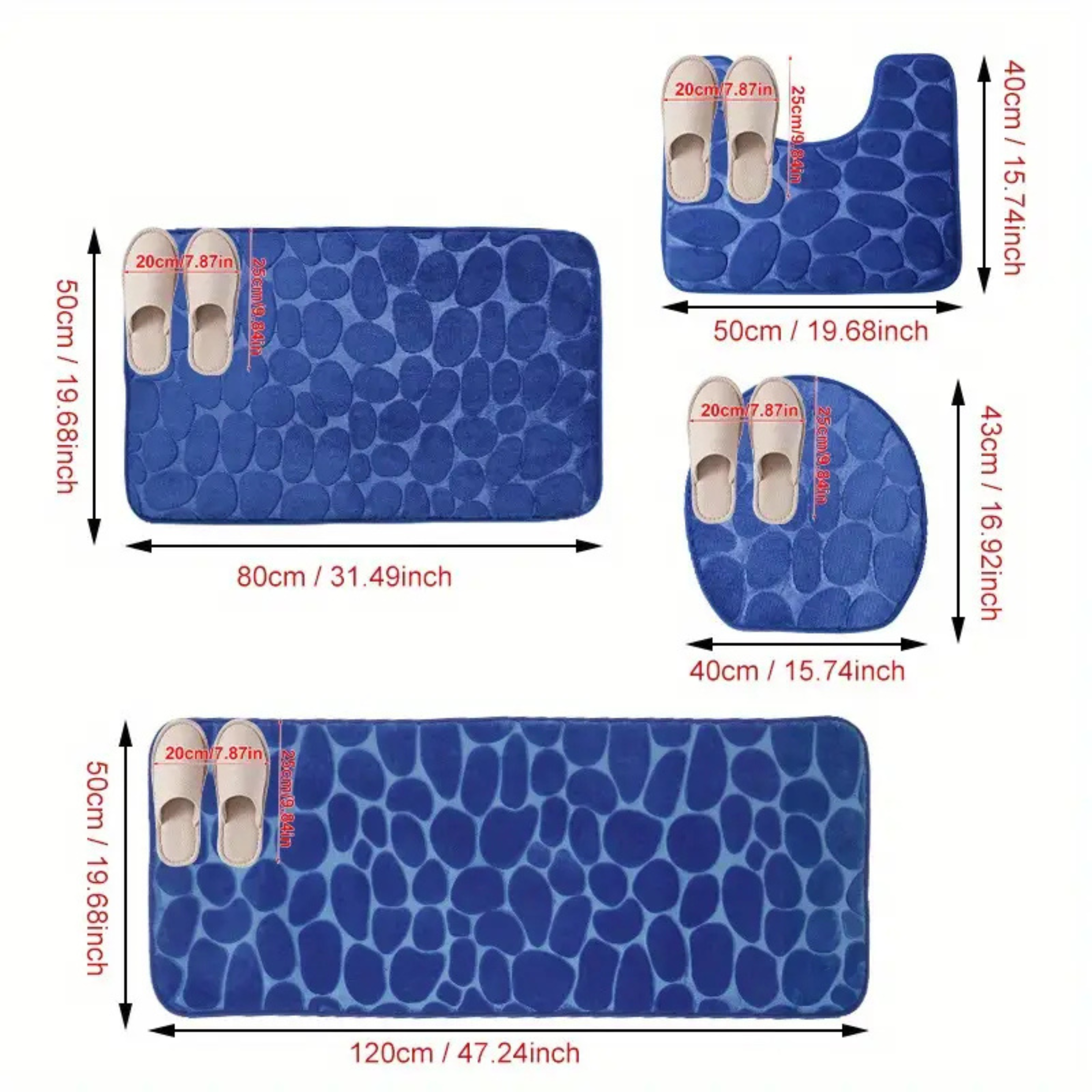 Set 4 Covorașe de Baie Antiderapante, Negru