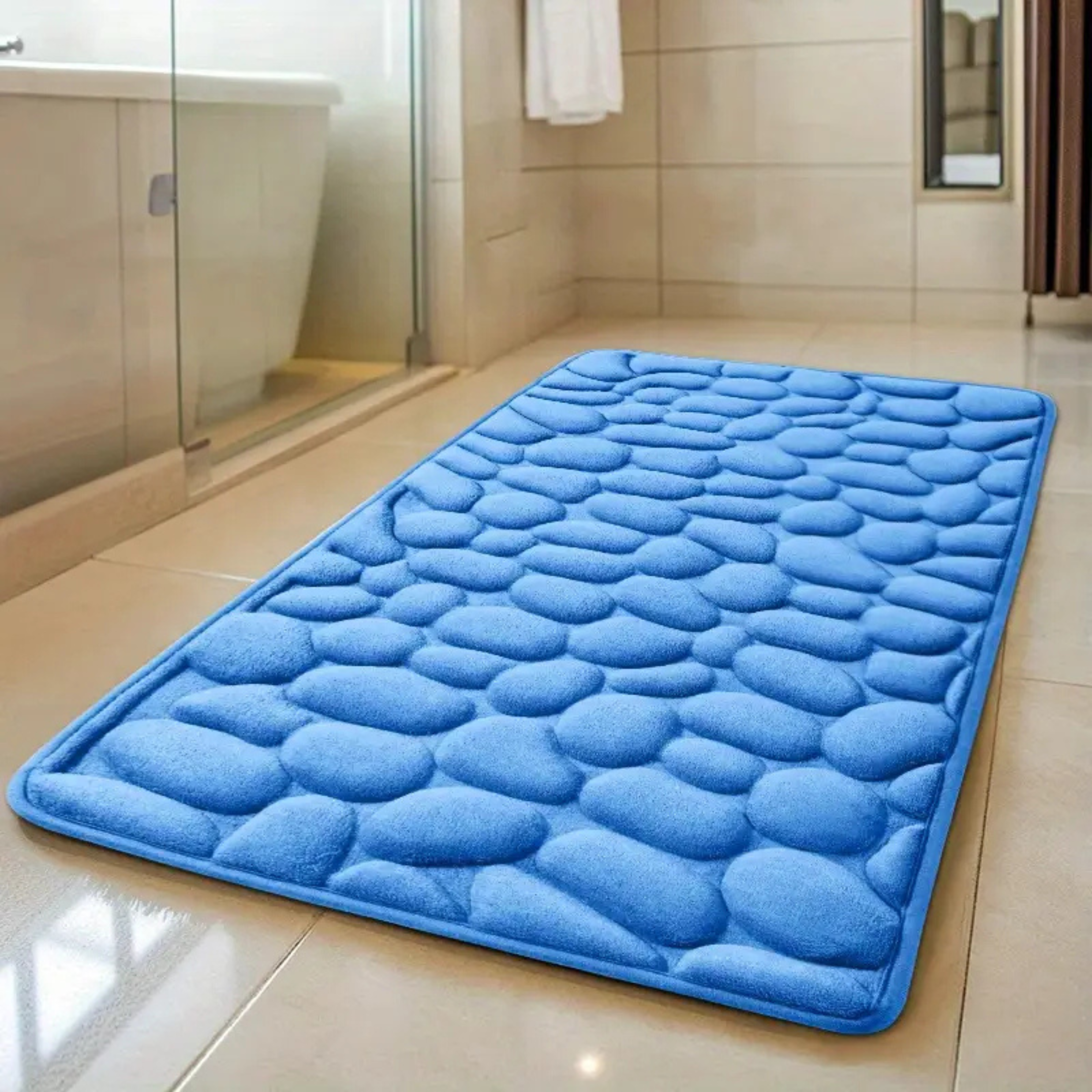 Set 4 Covorașe de Baie Antiderapante, Albastru