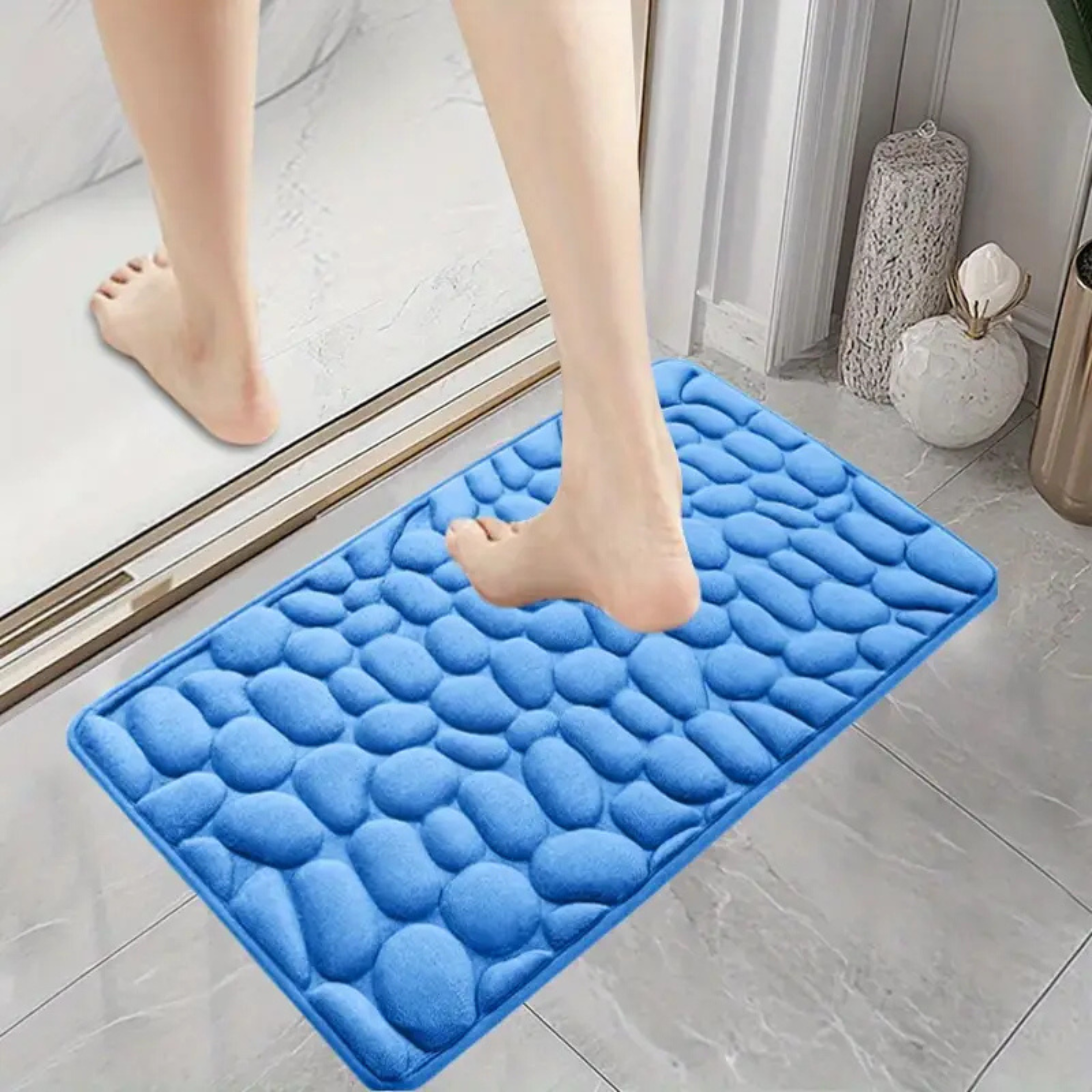 Set 4 Covorașe de Baie Antiderapante, Albastru