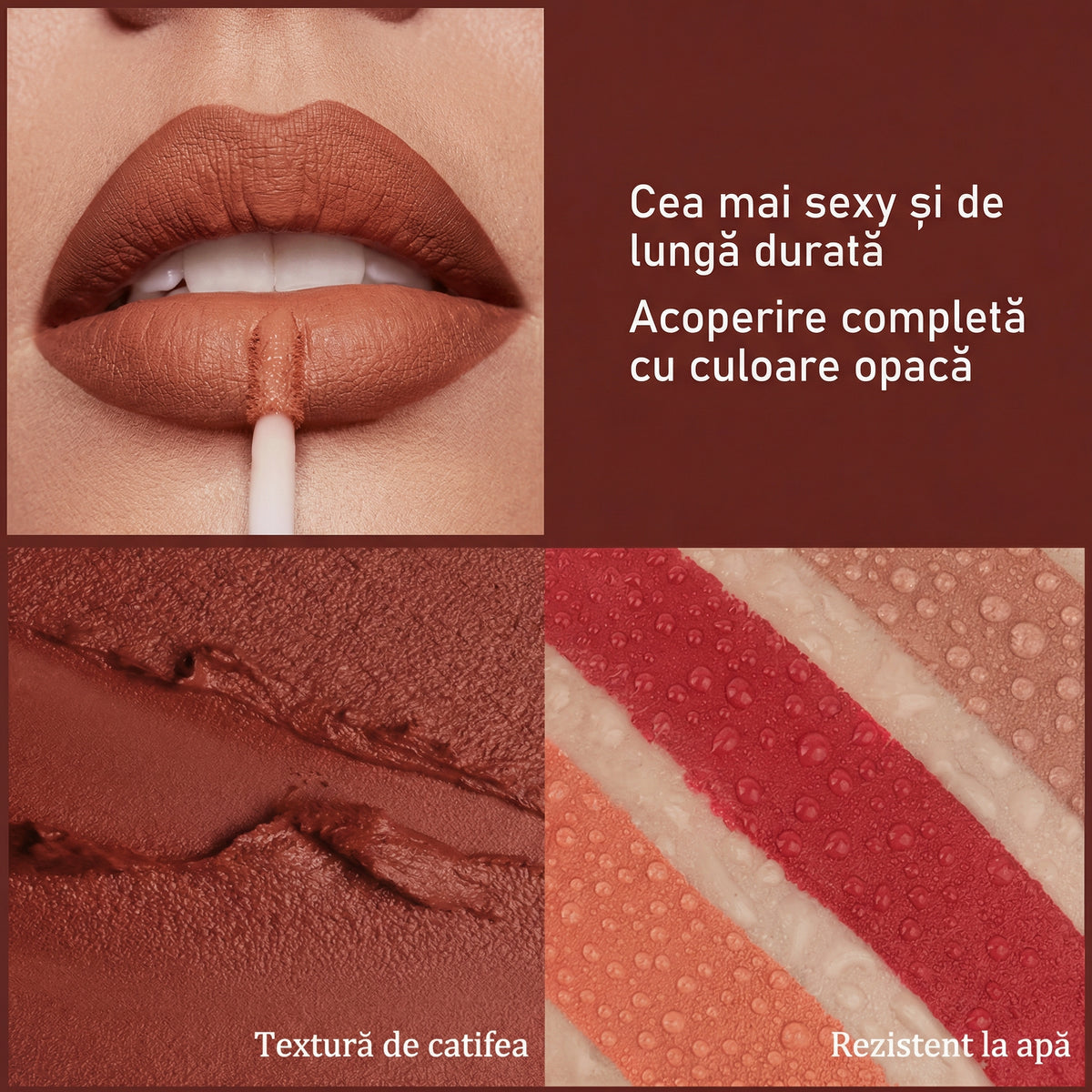 Set de 6 Bucăți Ruj Lichid Mat - Rezistent la Apă, de Lungă Durată, Acoperire Completă, fără Lipici, cu 6 Nuanțe