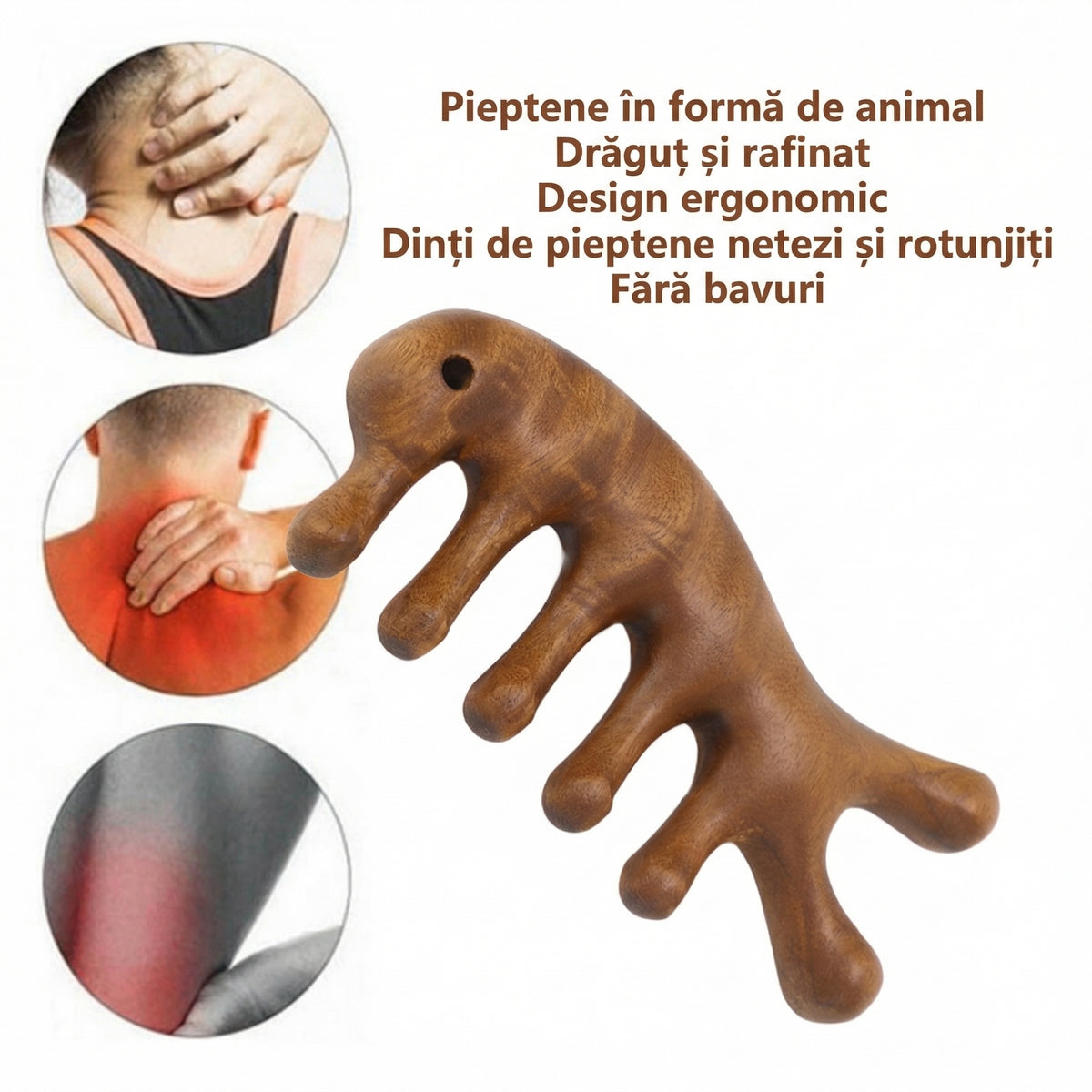 Pieptene Gua Sha din Lemn de Santal