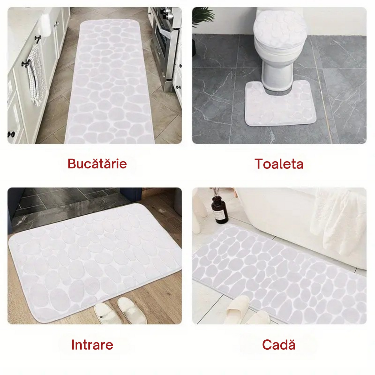Set 4 Covorașe de Baie Antiderapante, Crem