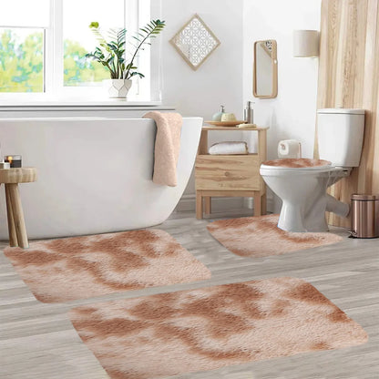 Set 4 Covorașe de Baie Antiderapante, material pufos, Crem