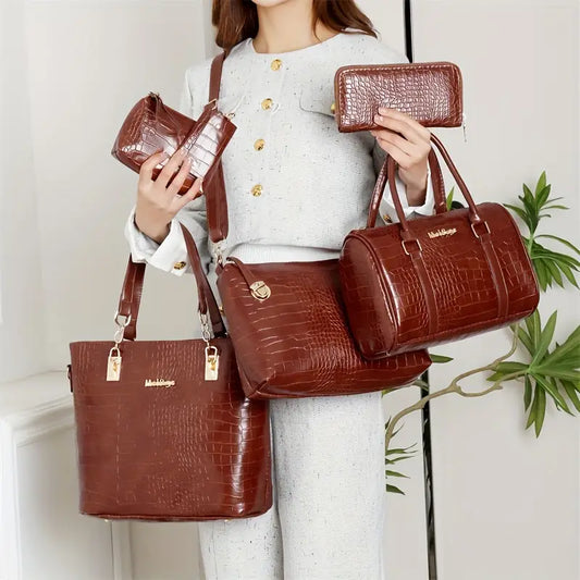 Set 6 Genti Vintage din Piele Ecologică Rosu