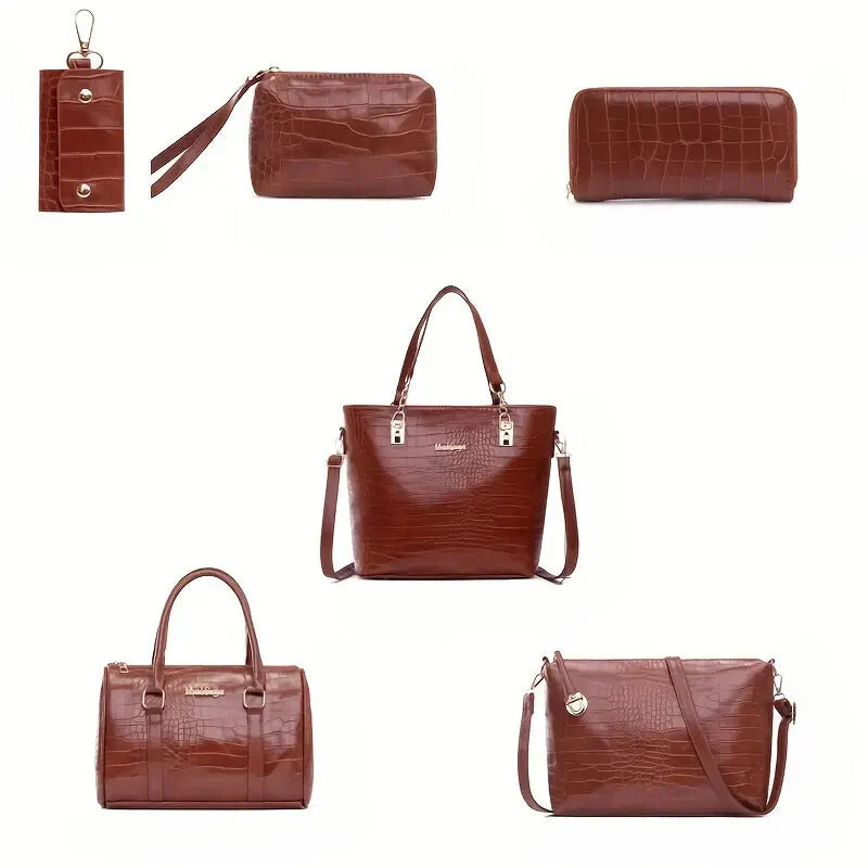 Set 6 Genti Vintage din Piele Ecologică Rosu