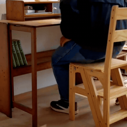 Scaun Tip Scară Pliabilă din Lemn Masiv cu 4 Niveluri
