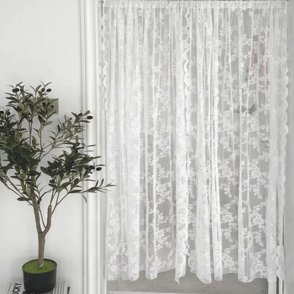 Perdea cu Broderie Decorativă și Tijă Telescopică
