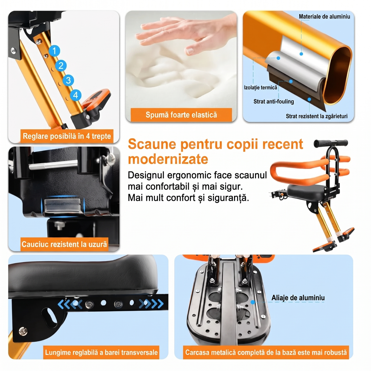 Scaun pentru Copii de Bicicletă cu Bară de Siguranță (2–6 ani)