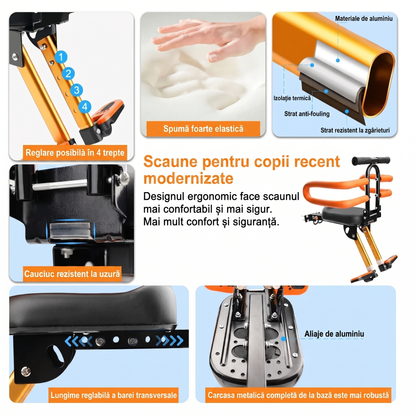 Scaun pentru Copii de Bicicletă cu Bară de Siguranță (2–6 ani)