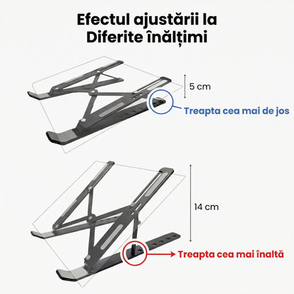 Suport Portabil pentru Laptop de Aluminiu cu Bază de Răcire Pliabilă și Ajustabilă