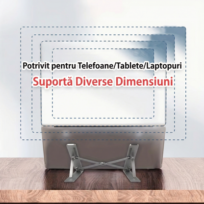 Suport Portabil pentru Laptop de Aluminiu cu Bază de Răcire Pliabilă și Ajustabilă