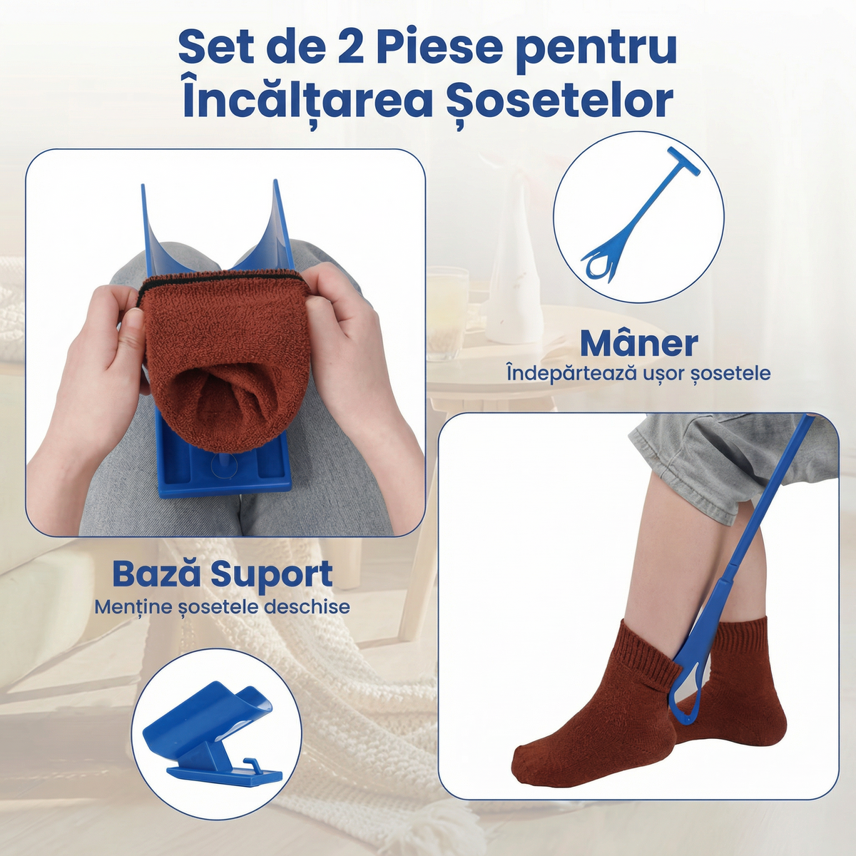 Ajutor pentru Șosete pentru Vârstnici, Femei Însărcinate și Persoane cu Dizabilități, cu Bază de Sprijin