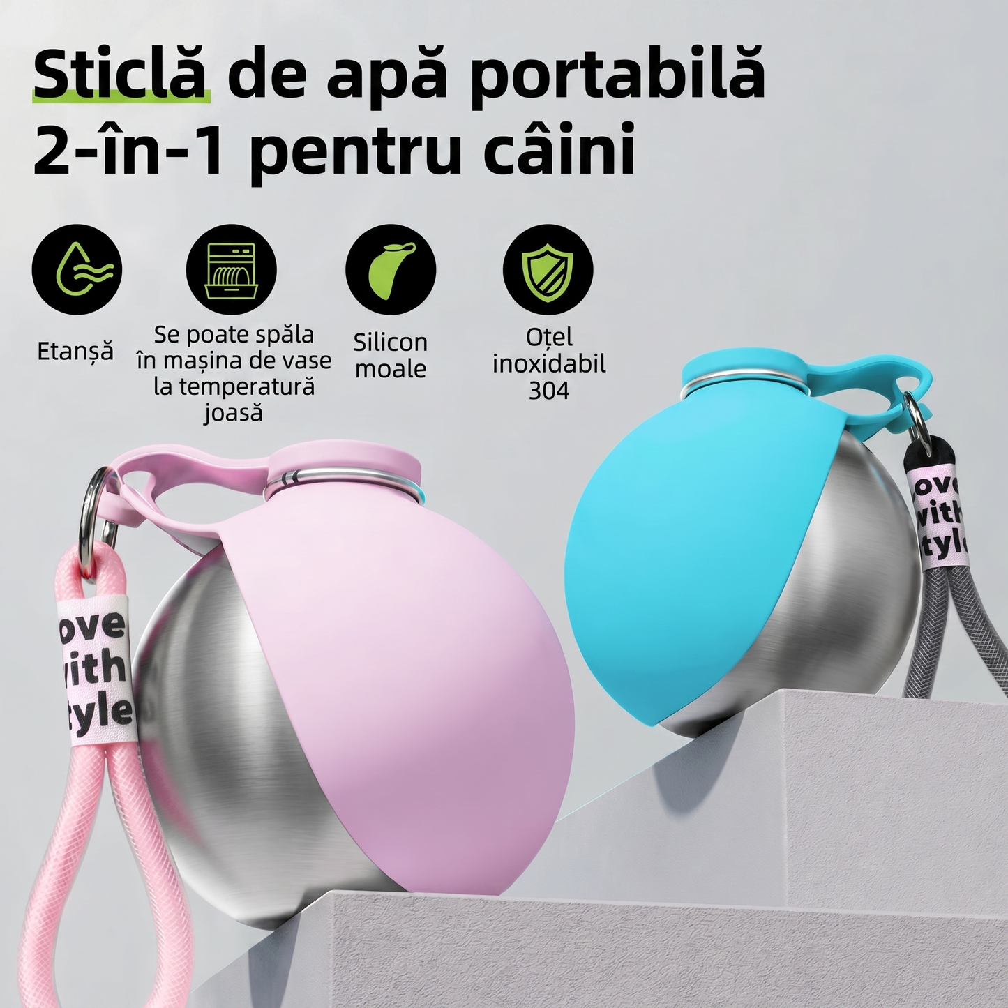 Sticlă de Apă 2in1 în Formă de Minge pentru Animale