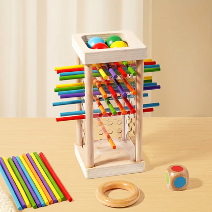 Joc Educativ din Lemn - Turnul cu Bile și Bețe Colorate