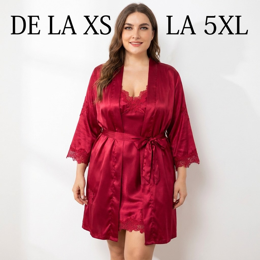 Set 5 pijamale din satin cu dantelă