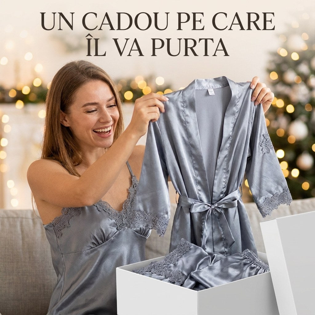 Set 5 pijamale din satin cu dantelă