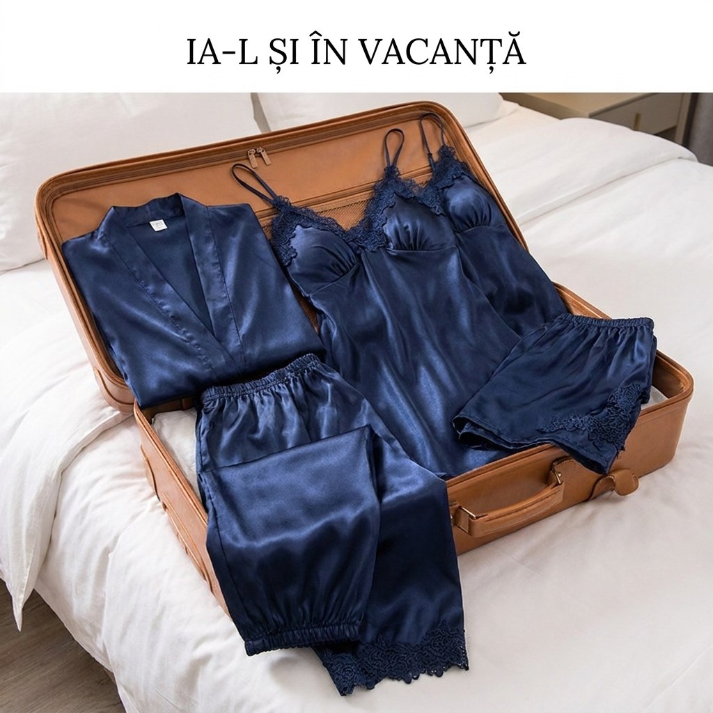 Set 5 pijamale din satin cu dantelă