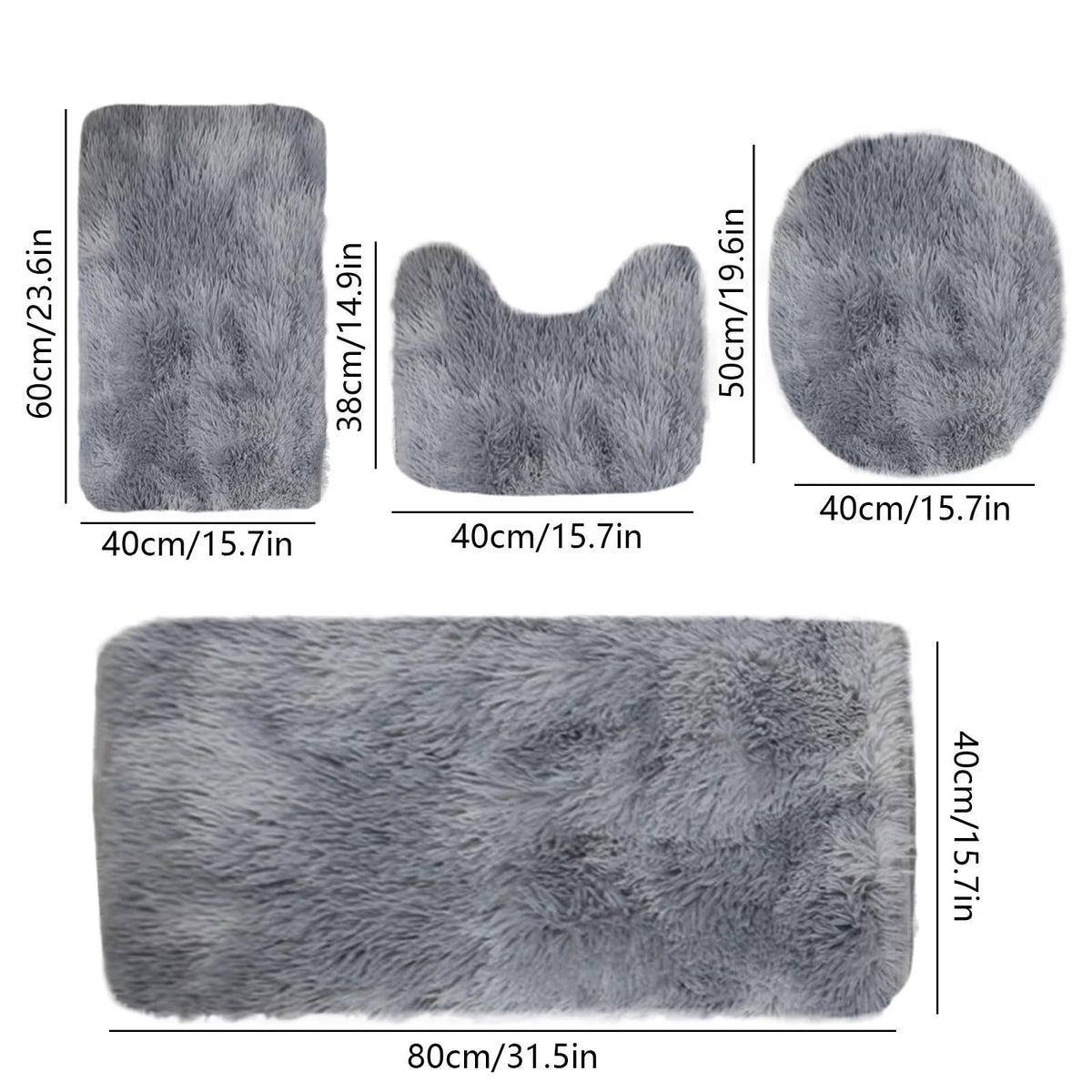 Set 4 Covorașe de Baie Antiderapante, material pufos, Gri