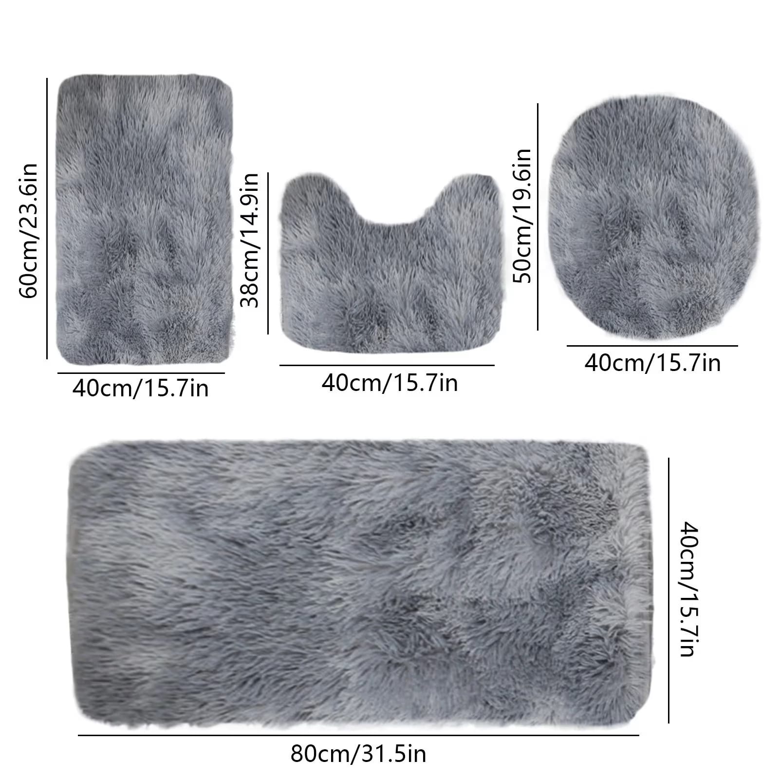 Set 4 Covorașe de Baie Antiderapante, material pufos, Gri